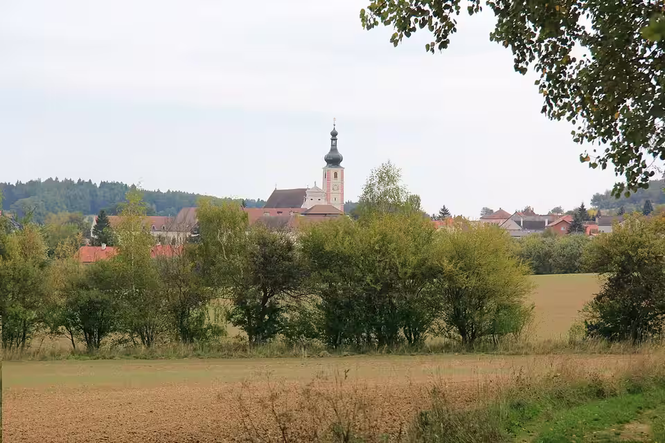 Blick über Wiesen auf Stift Geras