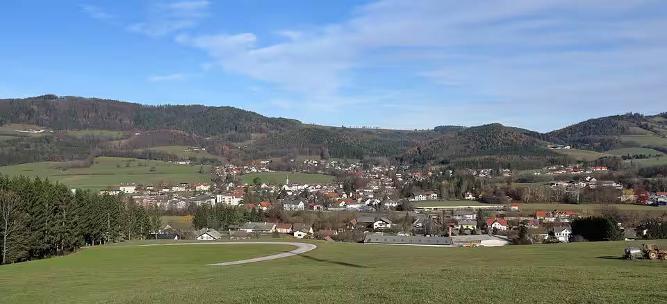 Blick über Wiesen auf Rohrbach an der Gölsen