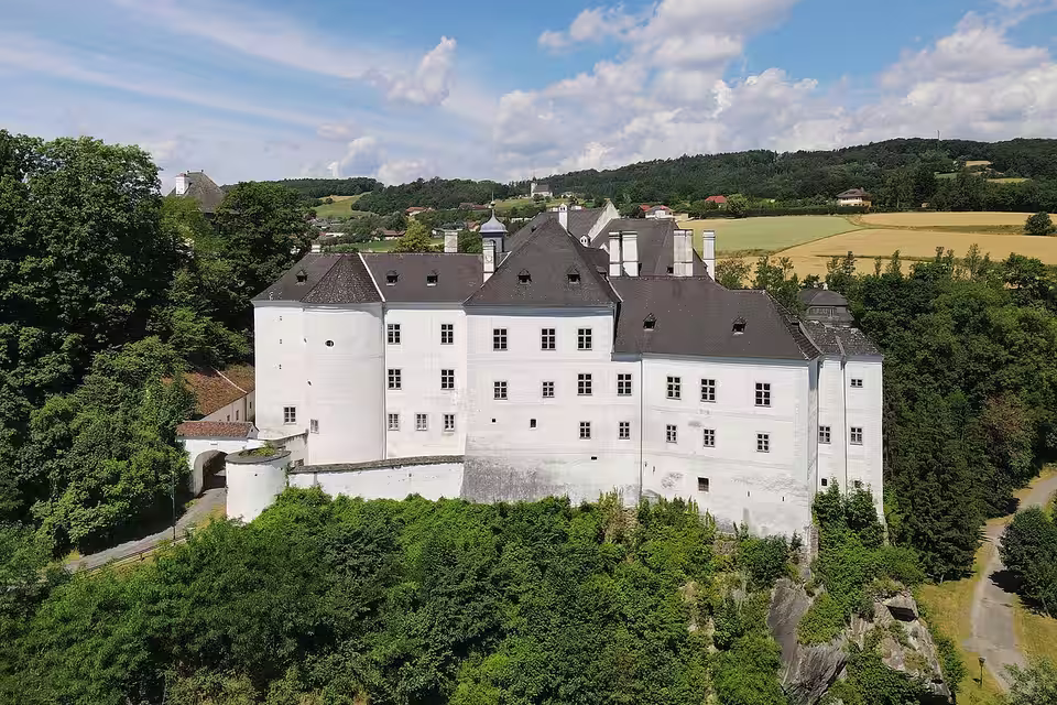 Schloss Leiben über dem bewaldeten Hang