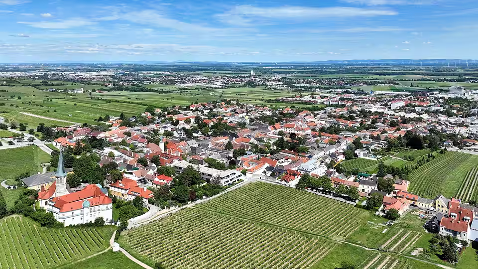 Luftaufnahme von Gumpoldskirchen und den Weingärten