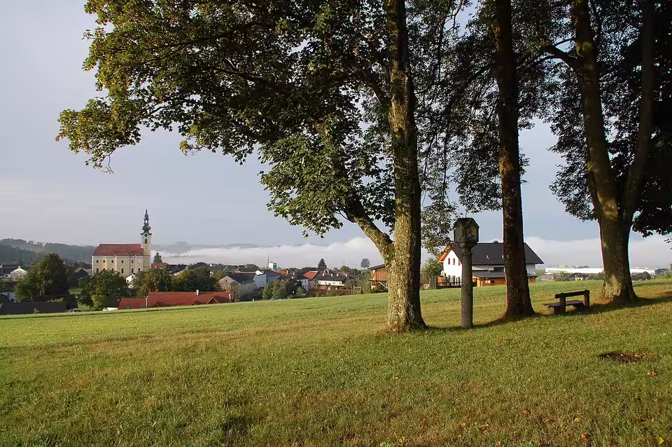 Blick auf Hofkirchen im Mühlkreis mit Bildstock